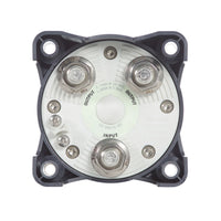 Rear of battery switch displaying heavy-duty studs and alternator field disconnect terminals