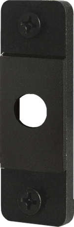 Black rectangular panel adapter for thermal circuit breakers with mounting screws and central D-shaped cutout