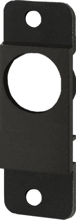 Black panel adapter plate for toggle circuit breaker with central cutout and mounting holes