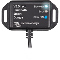 Close-up of the VE Direct Bluetooth dongle status LEDs and Clear PIN reset button