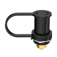 Black bulkhead battery post with protective cap secured and labeled negative