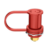 Red bulkhead battery post with protective boot closed covering the terminal