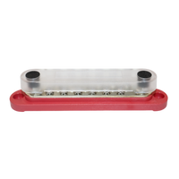 Red 150A busbar with clear polycarbonate cover installed for circuit protection