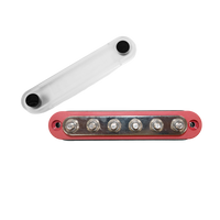Red 150A busbar displayed with its transparent protective cover removed