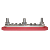 Side profile of red busbar displaying the height of the stainless steel M10 studs