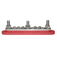 Side profile of red busbar displaying the height of the stainless steel M10 studs