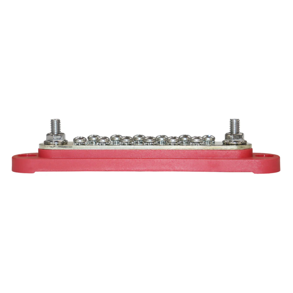 Side view of red busbar showing stud height and base profile