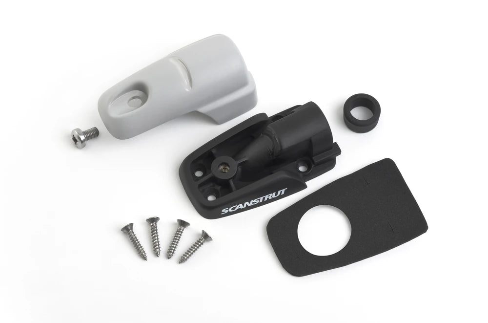 Exploded view showing shell, base, bung, gasket and mounting hardware