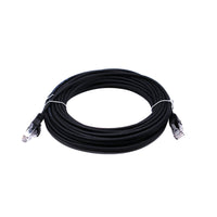 Side view of coiled black Cat6 ethernet cable bundle secured with white twist ties