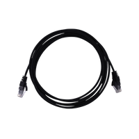 Coiled black 3m Cat6 UTP ethernet cable with RJ45 connectors facing forward against a white background