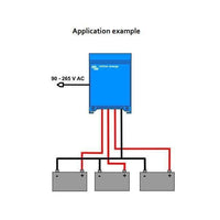 Wiring diagram showing battery charger connected to three battery banks and AC power source
