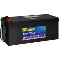 Century 12V 165Ah AGM deep cycle battery featuring rope carry handles and protected terminals