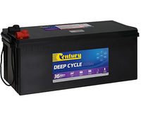 Century 12V 165Ah AGM deep cycle battery featuring rope carry handles and protected terminals
