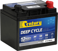 Century C12-40DG 12V 37Ah Gel Deep Cycle battery with red positive and black negative terminals