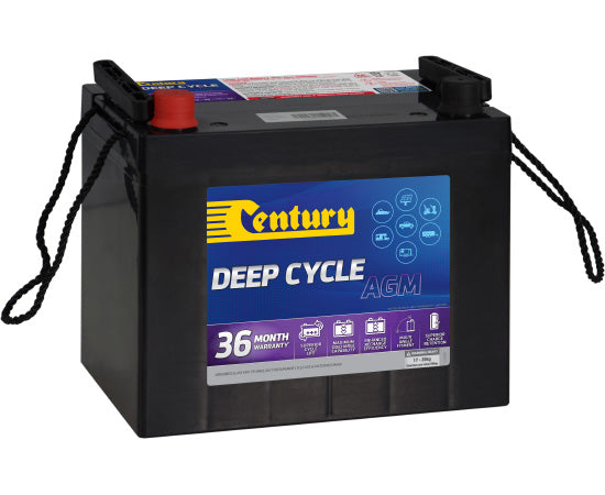 Century 12V 75Ah AGM deep cycle battery with rope handles and M6 terminals
