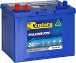 Blue Century Marine Pro 680 battery NS70M MF with red and blue terminals and Australian Made logo