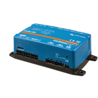 Side isometric view of the Cerbo GX MK3 blue monitoring device with black mounting base