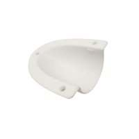 Underside view of white plastic clamshell cable cover showing internal cavity