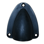 Top-down view of black clamshell cable entry cover featuring three countersunk mounting holes