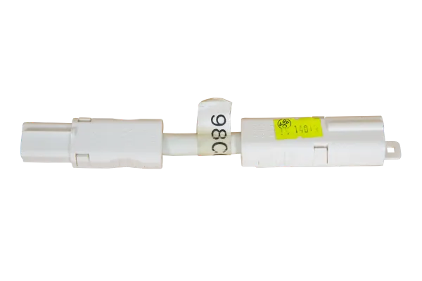 Side view of white CMS 150mm connection lead with modular connectors