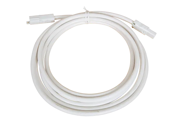 Coiled 2 metre white CMS connection lead with male and female plugs
