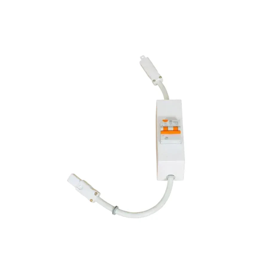 White 16A RCD enclosure with CMS C-style connectors and earth lead
