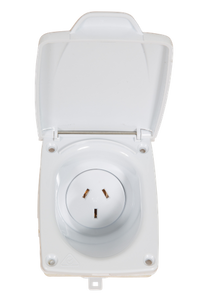 White 10A AC power socket outlet with open protective flip cover