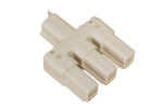 White CMS Electracom AC splitter featuring one male input and three female output connectors