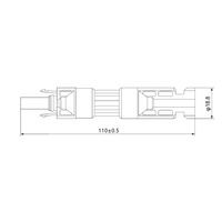 Technical line drawing of solar connector showing 110mm length and 18.8mm diameter