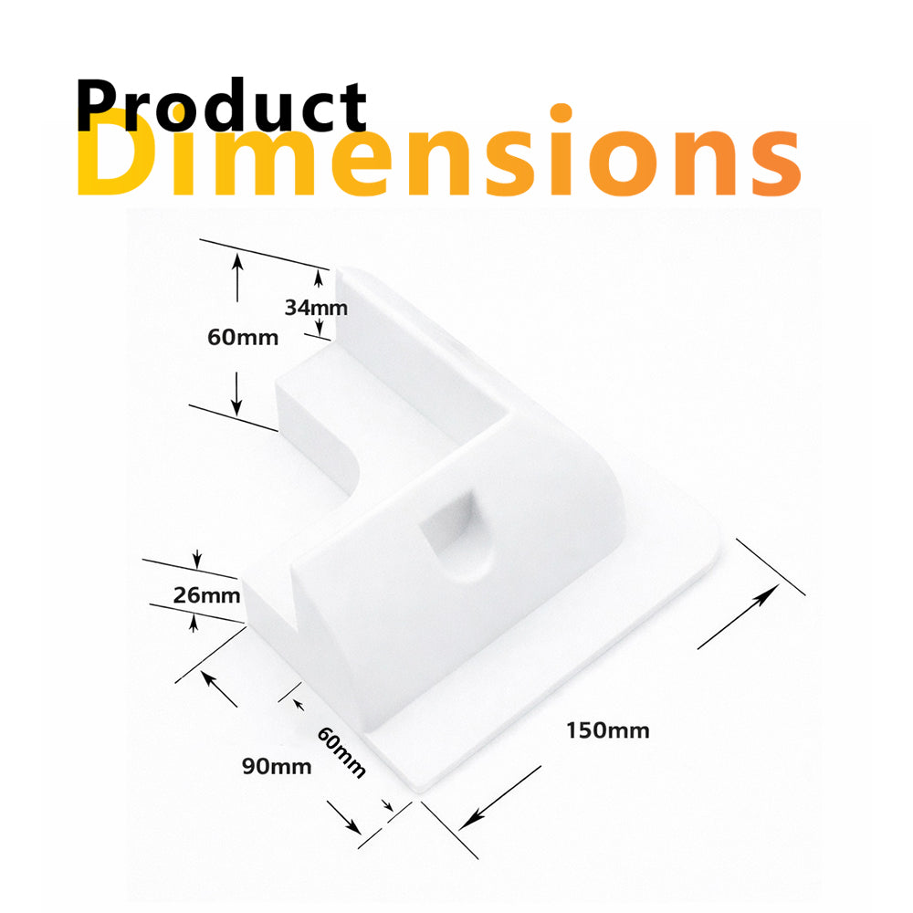 Dimensional diagram of corner bracket showing 150mm length, 150mm width and 60mm height