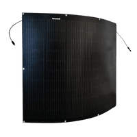 Curved Sunman 200W solar panel demonstrating flexibility with attached output cables