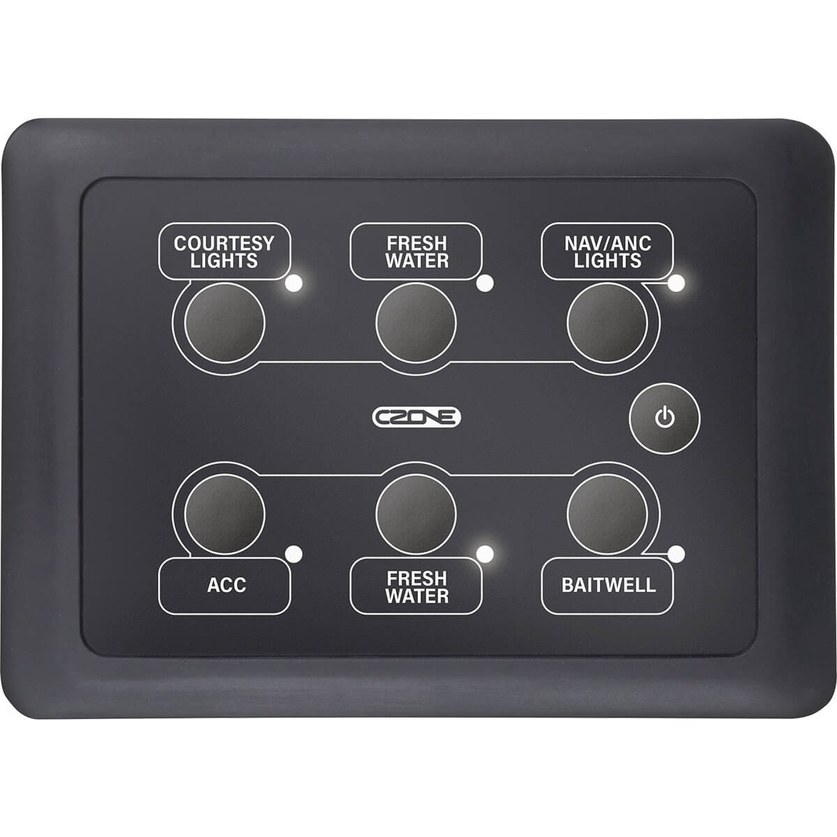 CZone 3x2 landscape waterproof marine keypad with status LEDs and customisable labels