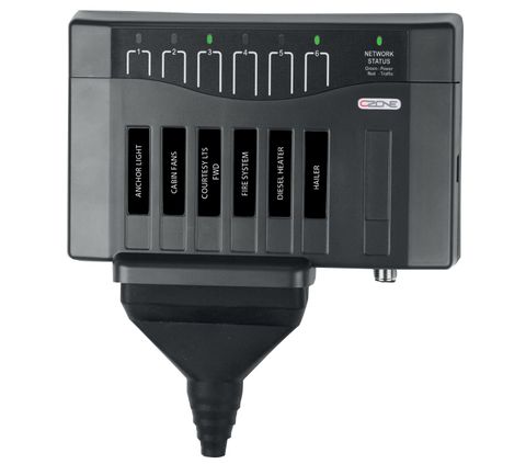 CZone 6-channel output interface with protective cable boot and circuit status LEDs
