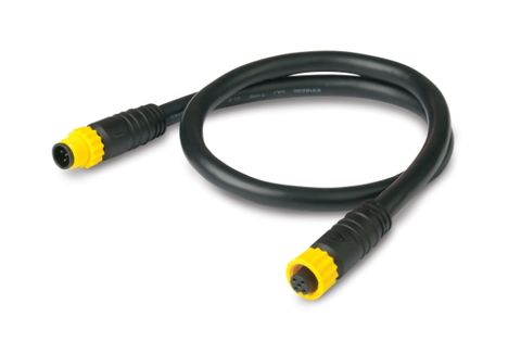 Angled view of a 5m NMEA 2000 backbone cable with yellow locking collars