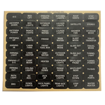 Sheet of 60 black waterproof CZone keypad labels with white text for RV and marine digital switching
