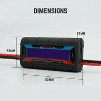 Technical drawing showing the 83mm by 42mm by 24mm dimensions of the watt meter