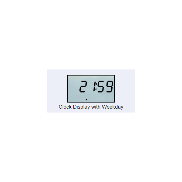Digital clock display showing 21:59 on the LCD screen