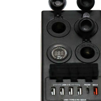 Top-down view of power hub detailing voltmeter and open 12V cigarette socket