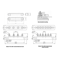 Dimensional drawings for 4-terminal and 6-terminal 150A busbar variants