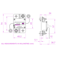 Technical dimensional drawing of circuit breaker showing mounting holes and unit size in millimeters