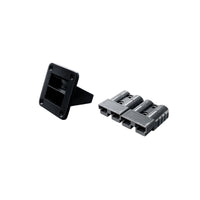 Black dual flush mount panel shown with two grey 50A Anderson plugs
