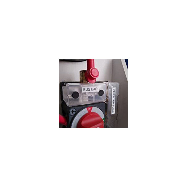 Electrical panel installation showing bus bar and battery switch in a marine or caravan context