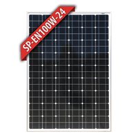 Front view of Enerdrive 24V 100W monocrystalline fixed solar panel with black frame and protective glass