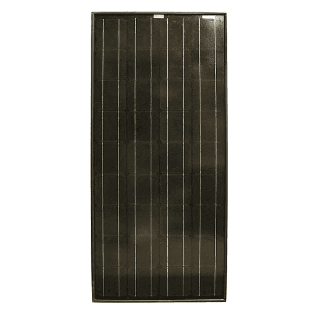 Front view of vertical 100W monocrystalline fixed solar panel with black frame