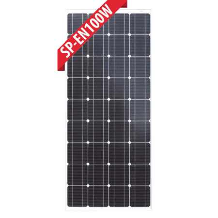 Front view of Enerdrive 100W monocrystalline fixed solar panel with silver frame