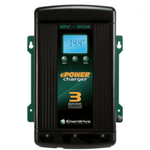 Front view of Enerdrive 12V 20A multi-bank battery charger with LCD display