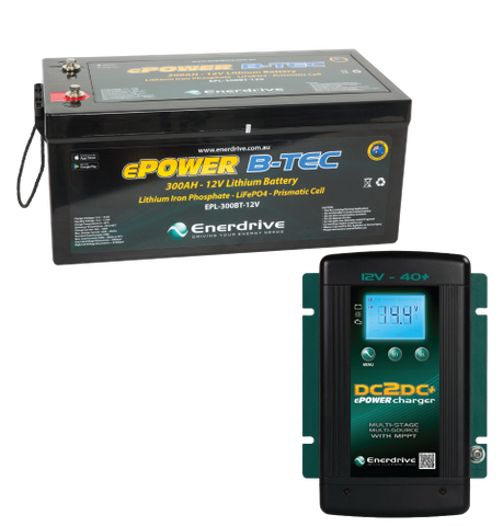 Enerdrive 12V 300Ah B-TEC lithium battery with 40A DC-DC charger and MPPT regulator