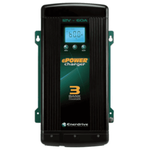 Front view of 12V 60A battery charger showing LCD display and mounting points