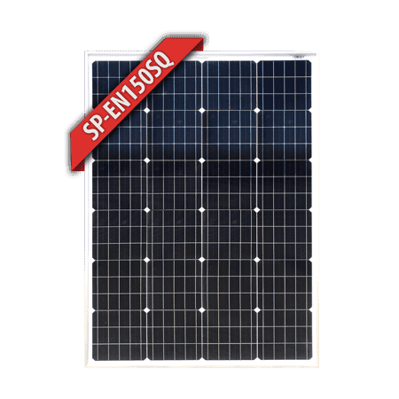 Enerdrive 150W monocrystalline fixed solar panel with silver frame and red SKU ribbon in corner