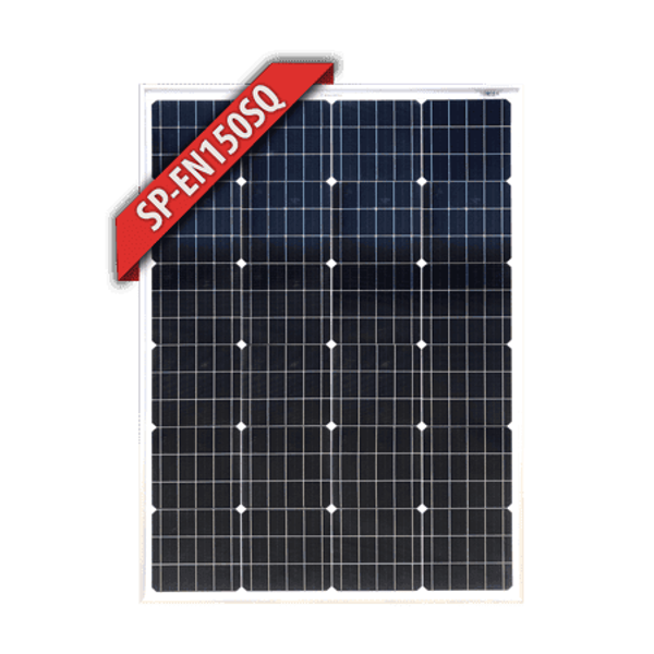 Enerdrive 150W monocrystalline fixed solar panel with silver frame and red SKU ribbon in corner
